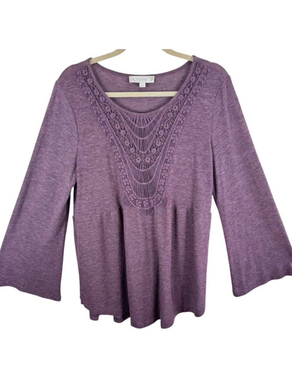 Weekend By Susan Betro Purple Crochet Detail Long Bell Sleeve Light Sweater L